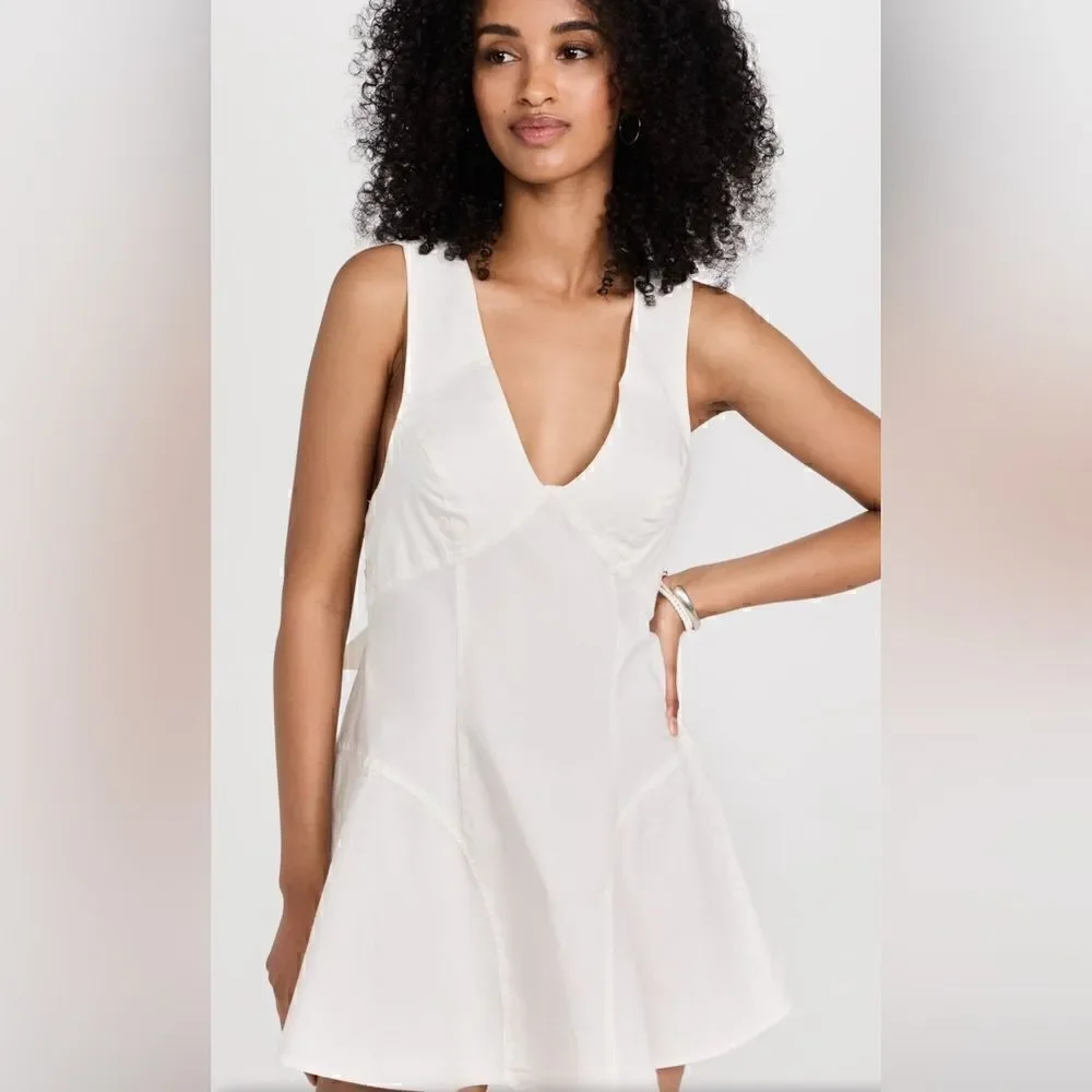 NWOT Free People Eye Catching Mini Dress Sleeveless Open Back Bow V Neck L